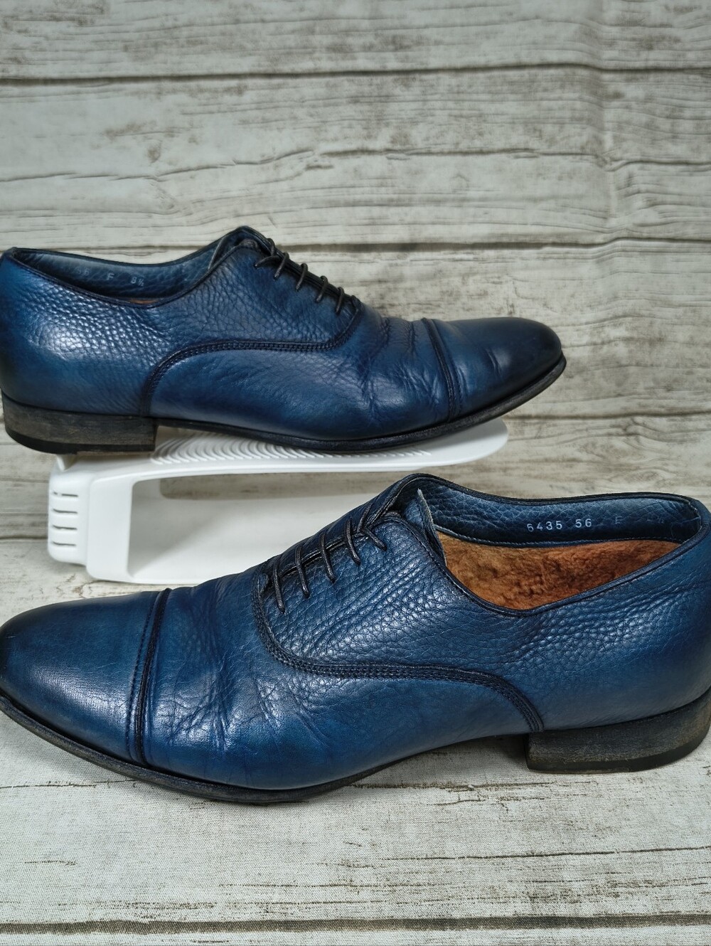 Santoni Shearling Lined Blue Oxford Shoes Men Size 8.5